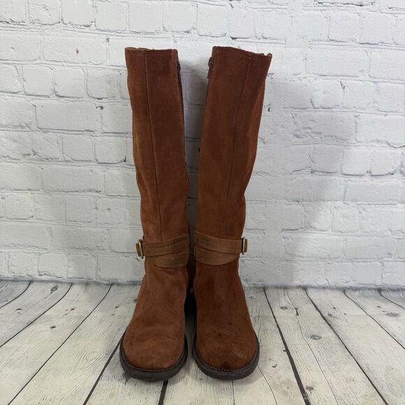 Claks Collection Riding Boots Women Size 6 Brown Suede Leather Buckle Campus - Picture 2 of 16